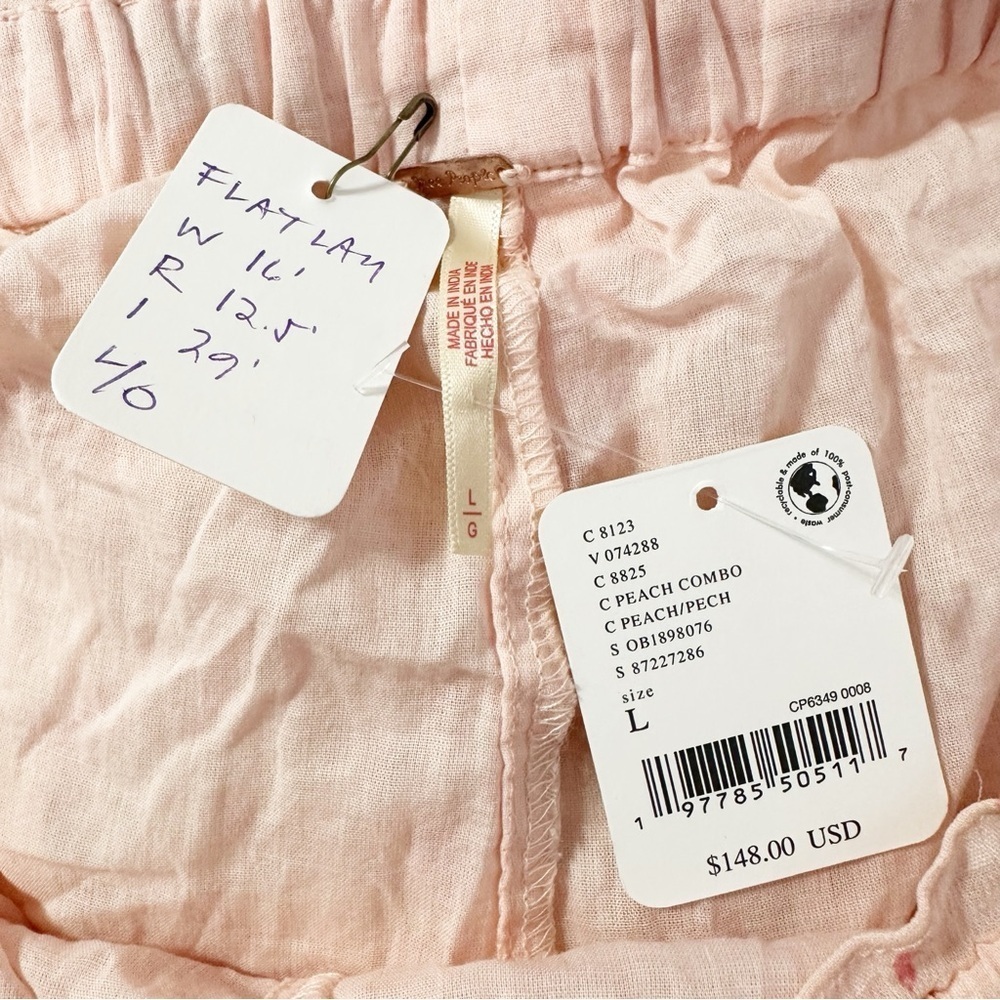 NEW Free People Emmaline Tiered Cottagecore Pull On Peach Combo Pants L - Picture 9 of 11